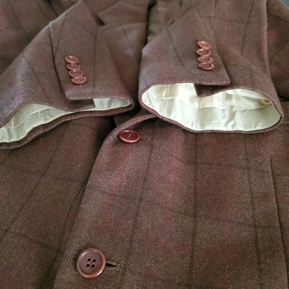 KITON Cashmere Plaid 3 Button Windowpane Brown Red Blazer Jacket Coat 52 IT 42 U - Picture 7 of 16